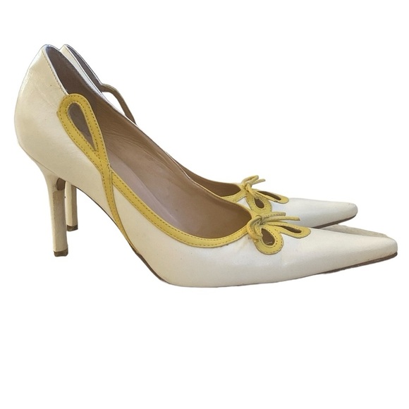 BCBG MaxAria Color cream and yellow pointy toe pump Leather All Leather Sz 6 1/2 - Picture 5 of 13